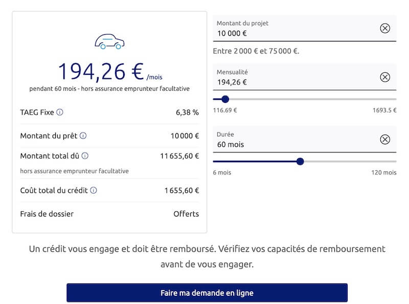 Simulateur de crédit auto Banque Populaire