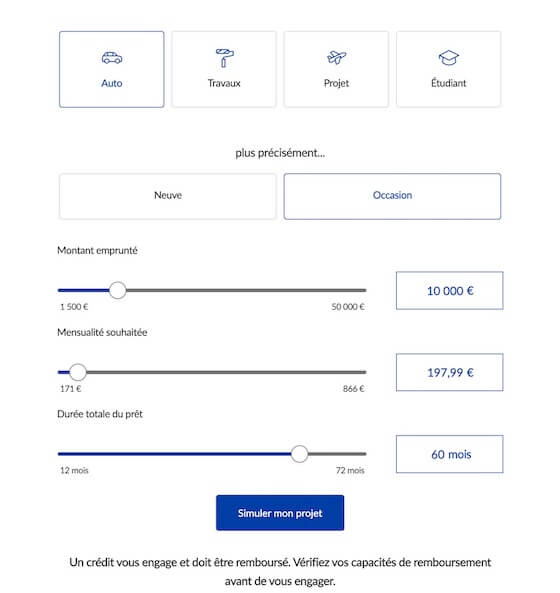 Simulateur de crédit auto La Banque Postale