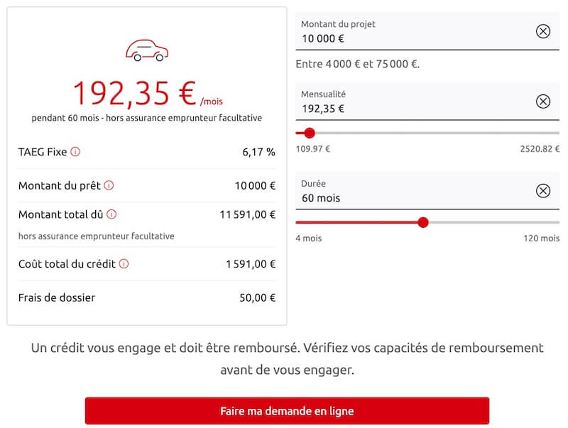 Simulateur de crédit auto Caisse d'Epargne